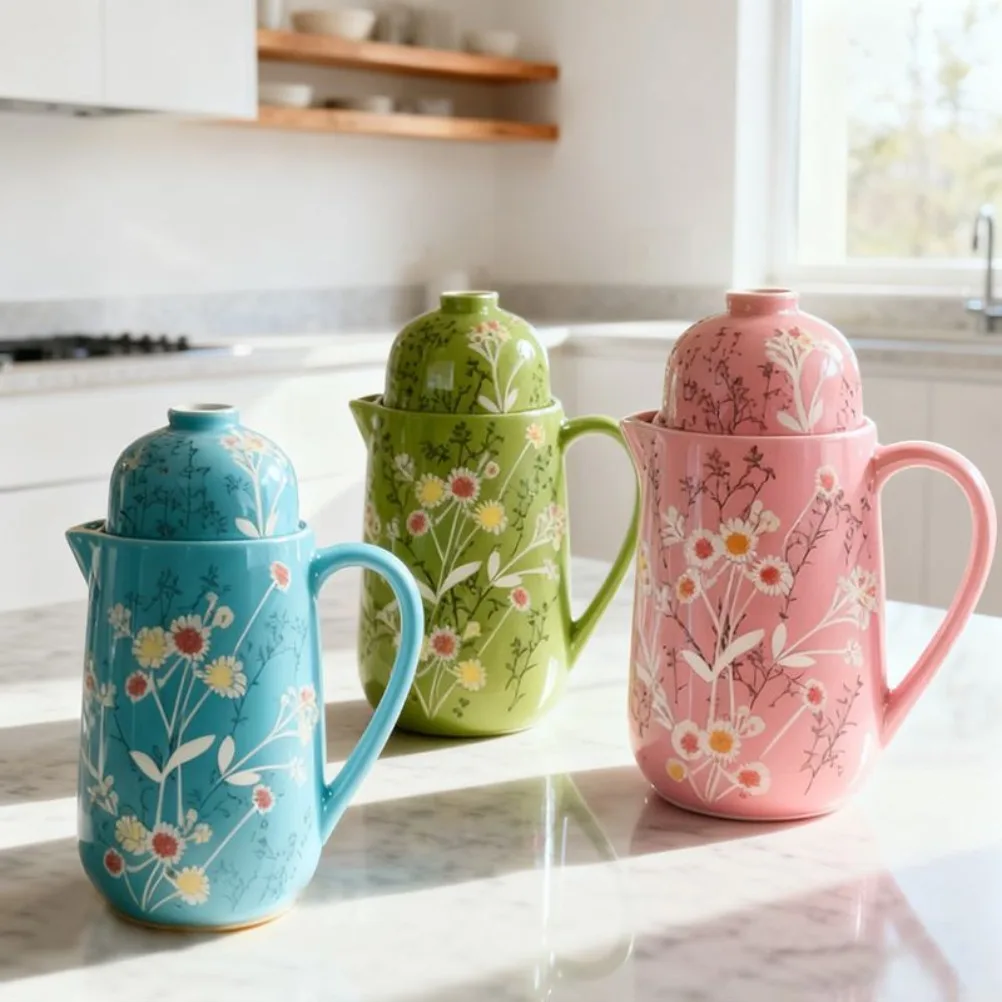 

American Relief Hand-painted Kettle 800ml Ceramic Teapot with Lid and Cup Office Household Hot Water Cold Water Kettle Gifts