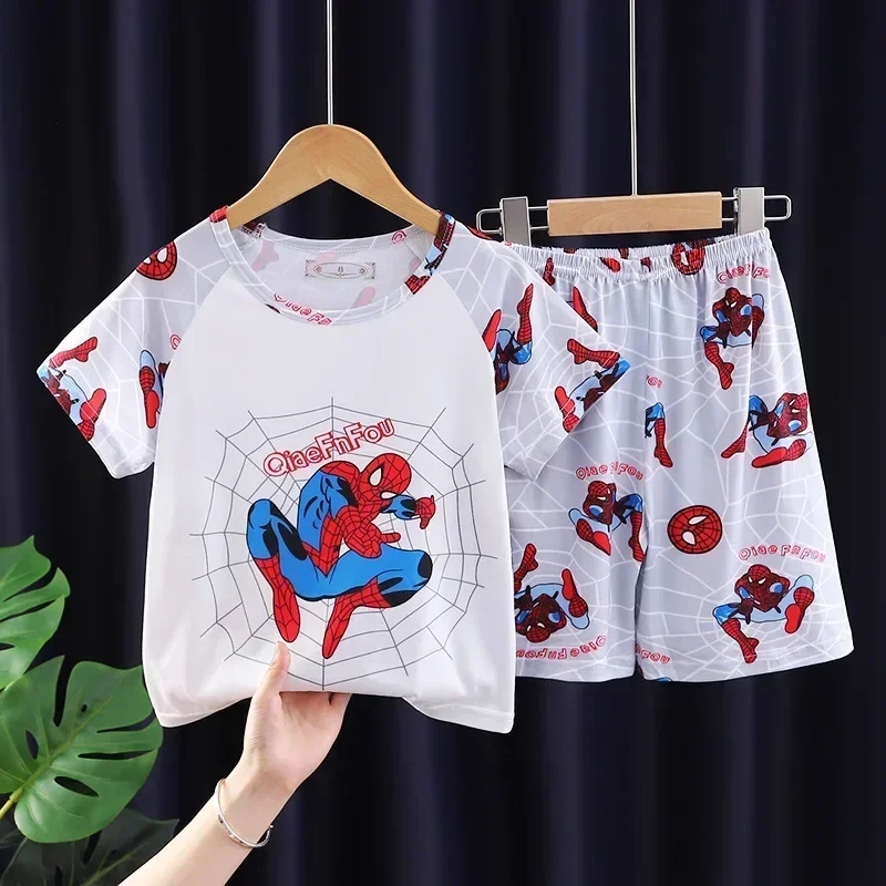 Summer Children Pajamas Set Short Sleeve T Shirt Sleepwear Pijamas Boys Spiderman Cartoon Pyjamas