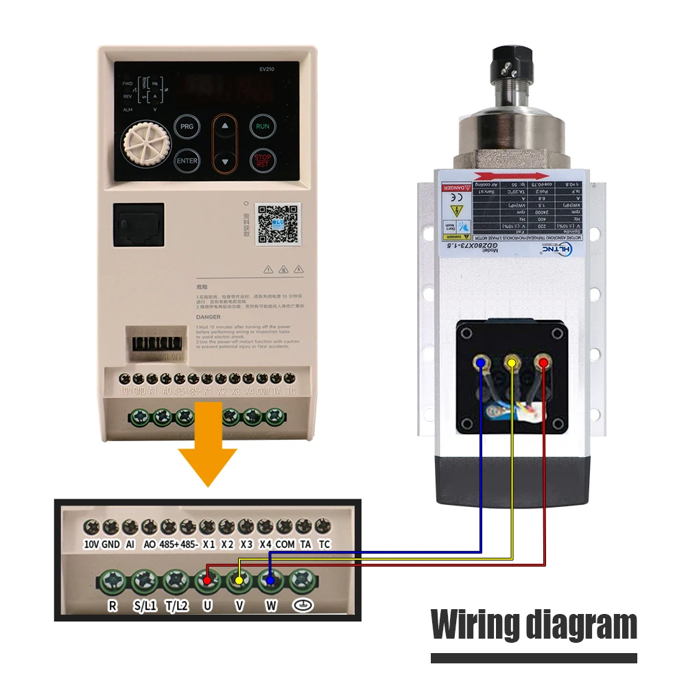 HLTNC 1.5KW 220V AC المغزل المبرد بالهواء CNC Kit 0-24000 RPM مخرطة المحرك + EV210 1500W العاكس VFD + ER16A وجع للطحن #3