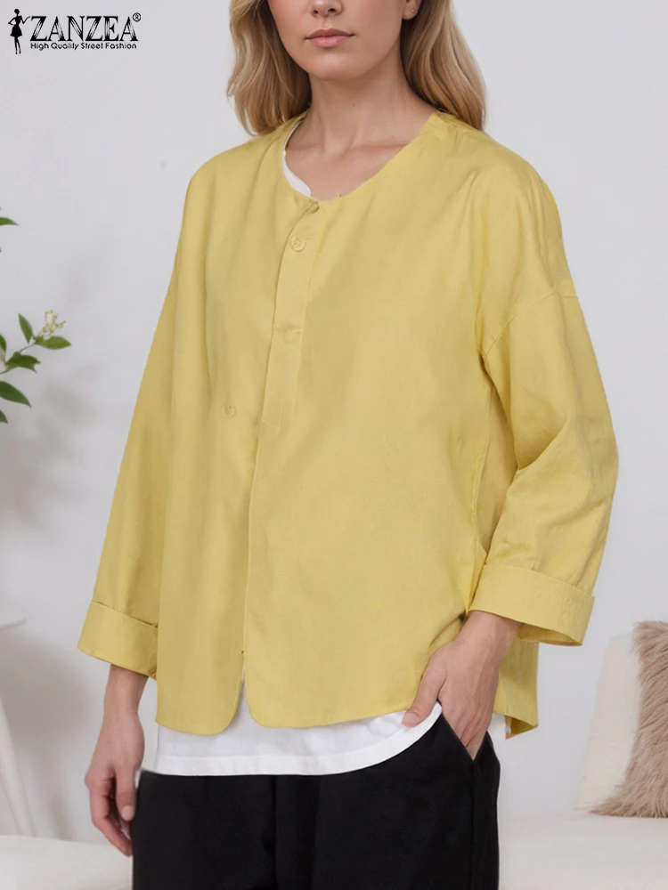 

2025 ZANZEA Women Long Sleeve Shirt Elegant Office Lady Tops Autumn Buttons Solid Color Casual Loose Blouse Vintage Blusas Femme