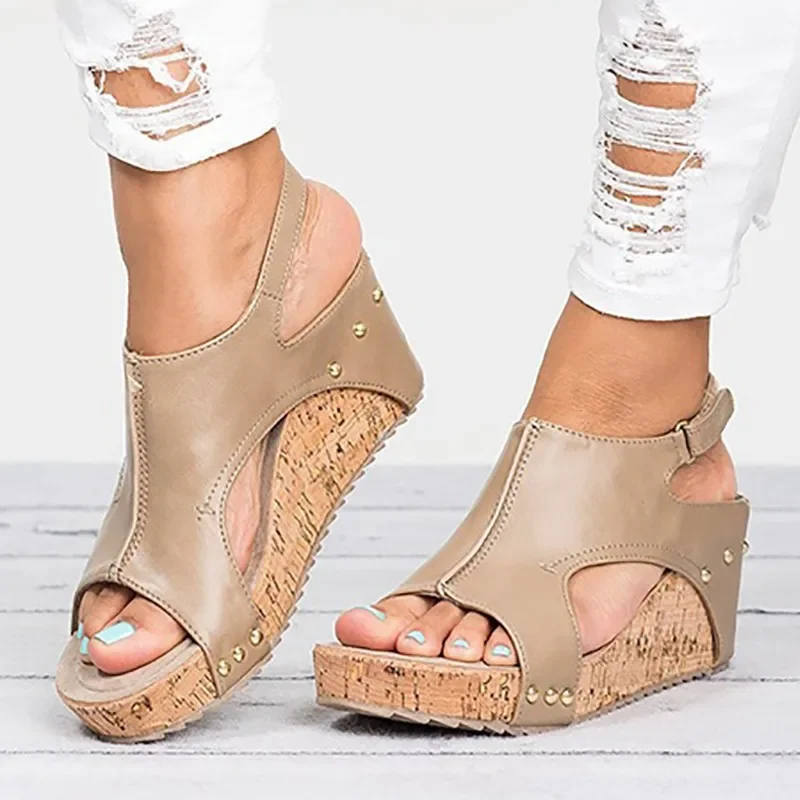 The New Casual Wedge Sandals Women Summer 2022 Fashion Elegant Non-slip Platform Heels Rubber Sole Buckle Peep Toe Roman Shoes