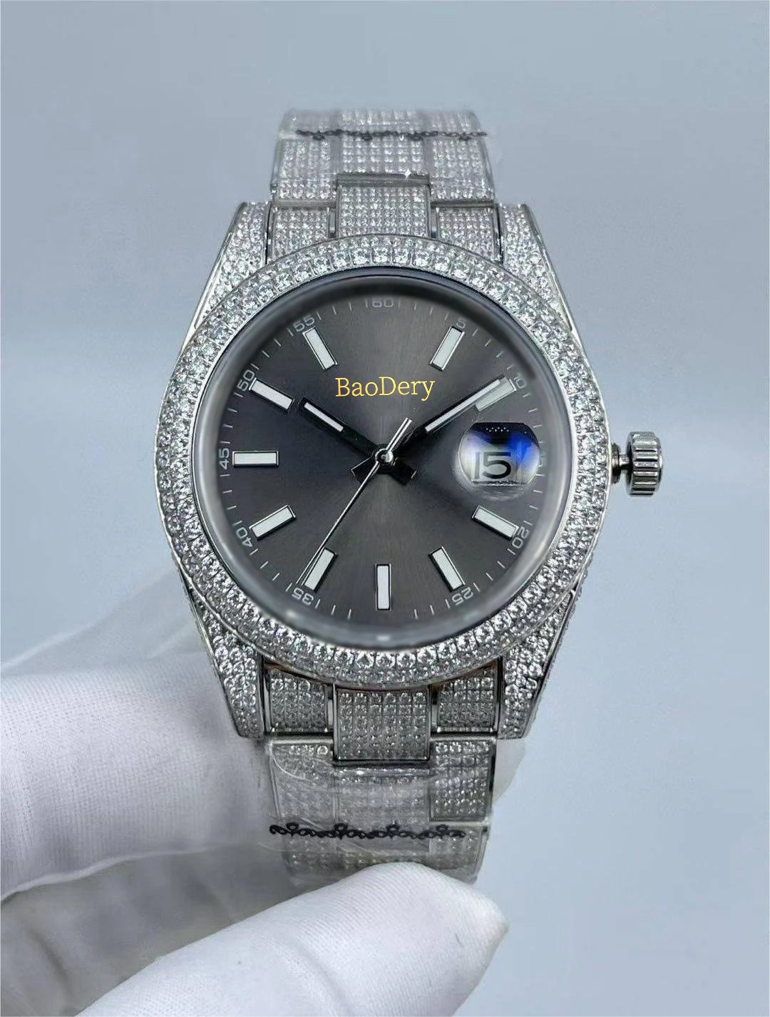 Custom Logo41mmElegant Men's Diamond Watch, Sapphire Mirror and Diamond bezel, Mechanical Movement, Gifts for Men