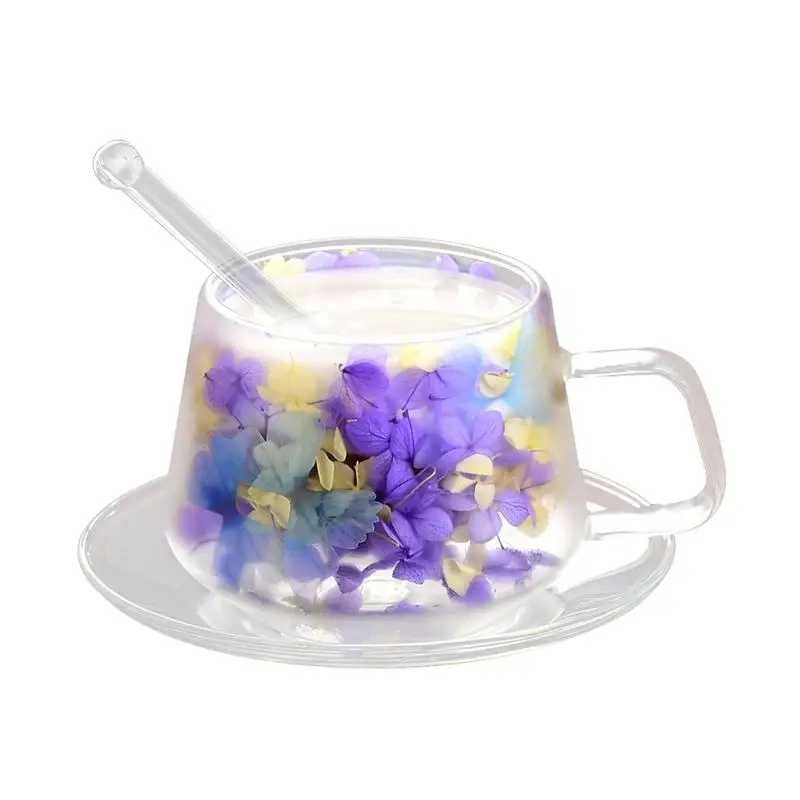 Flower Double Wall Coffee Mug 250ml Clear Flower Coffee Mug With Handle Coffee Cups Anti-Scalding Flowers Double Insulated Glass