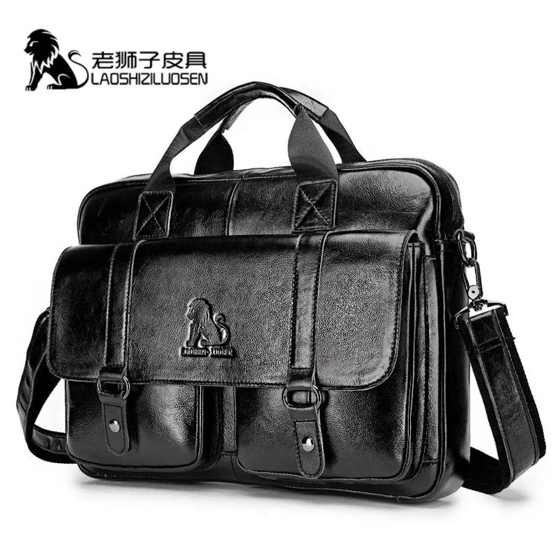 Genuine Leather Business Messenger Bag Men Shoulder Bag Vintage Male Casual Totes Handbag Cowhide Crossbody Bag Men