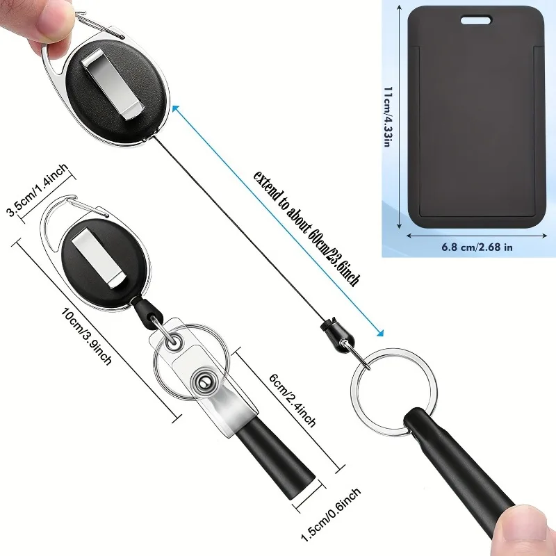 Zinc Alloy Retractable Badge Reel Card Holder Multi-color High Elasticity Keychain ID Clip Professional Reusable Pull Cord