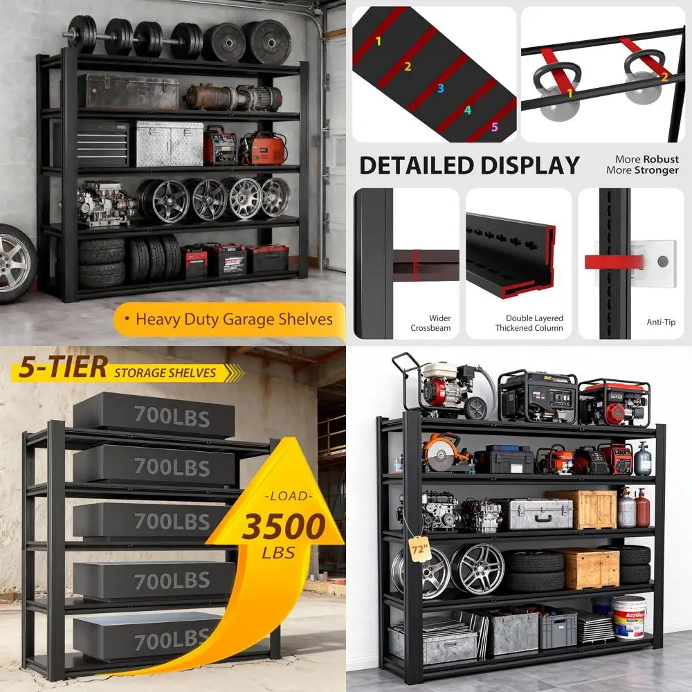 

Промышленные регулируемые стальные стеллажи для гаражей, мастерских и складов — выдерживают до 3500 фунтов (1587 кг)