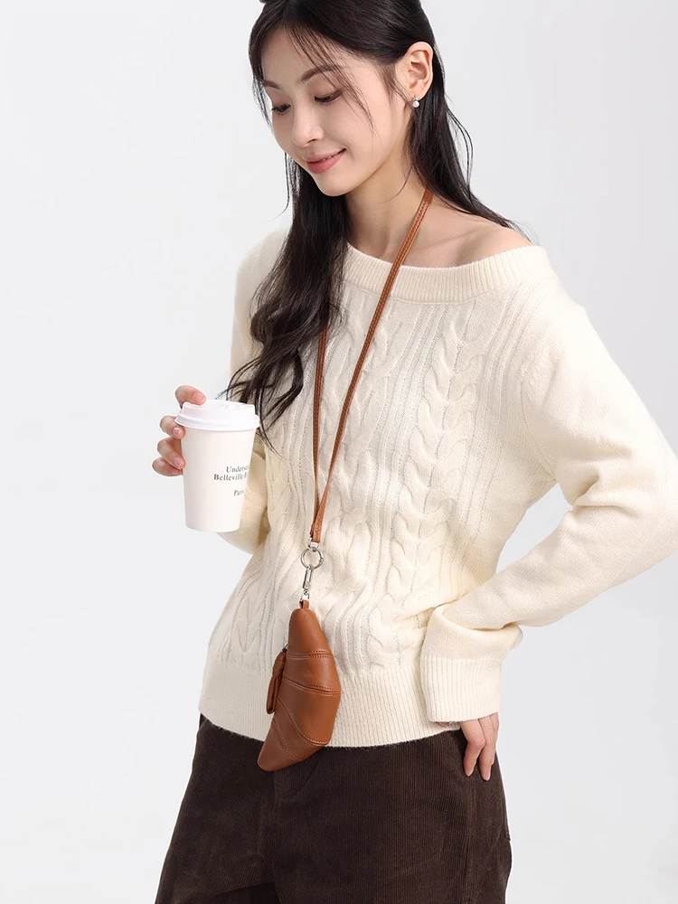 Women's Winter Sexy Slash Neck Sweater Fashion Solid Color Off-Shoulder Sweater Female Elegant Casual Long Sleeve Sweater