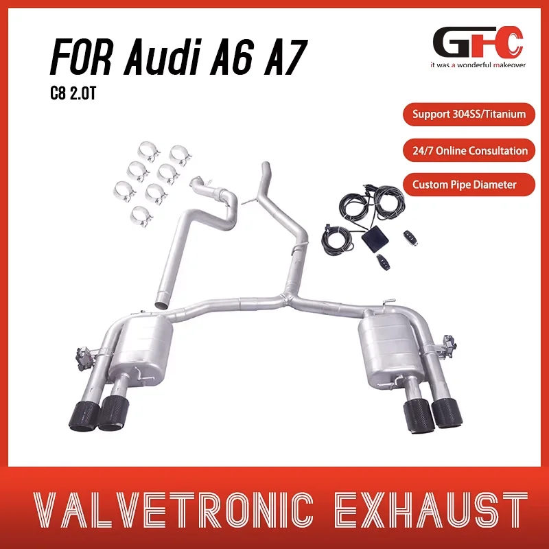 GFC Exhaust Pipe For 2019-2025 Audi A6 A7 C8 2.0T SUS304 Exhaust System, with Valve Muffler, Compatible with Multiple Diffusers
