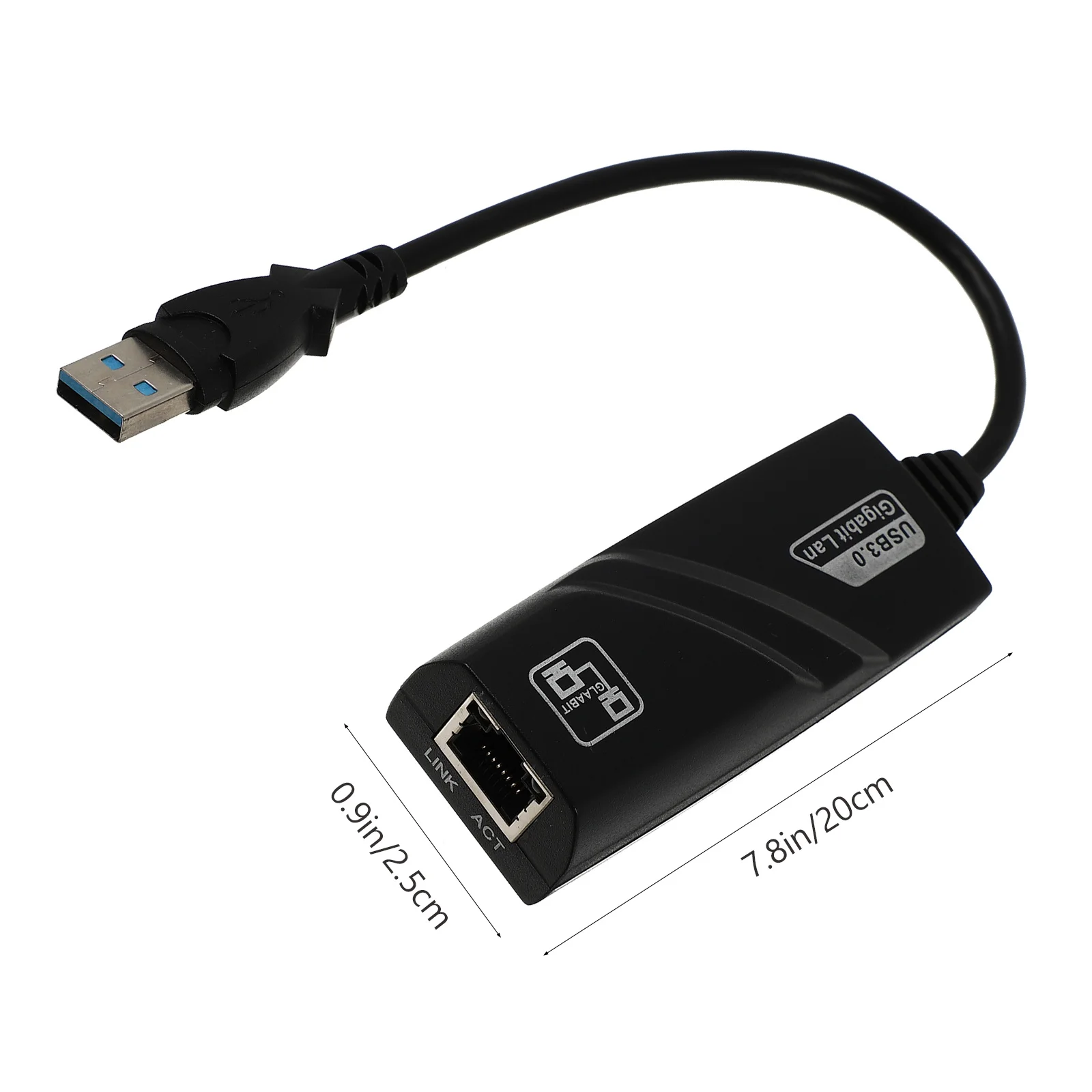 Ethernet-Adapter für 3- oder Stick-Plug-and-Play-Installation, keine Konfiguration erforderlich, USB-Anschluss mit festem Kabel, Schwarz
