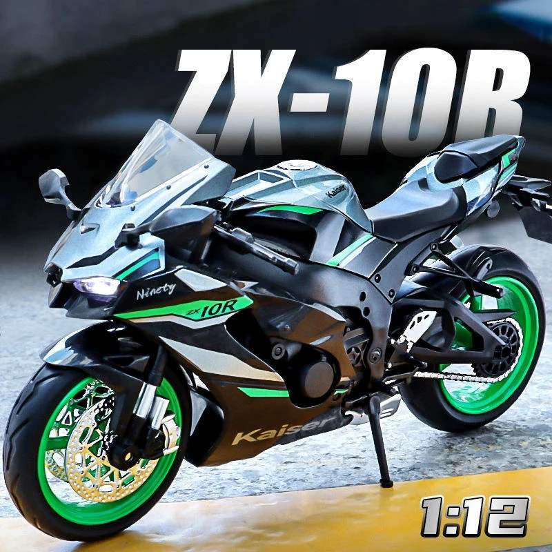 1/12 Kawasaki ZX-10R Locomotive Model Metal Die-cast Sound-Light Shock Absorbing Belt Display Base Ornament Halloween Toys