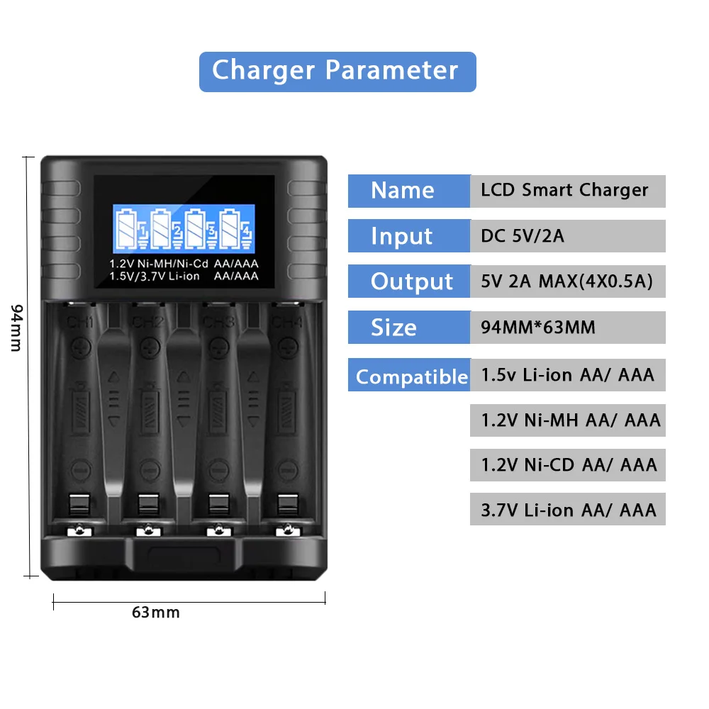 Cargador de batería recargable de iones de litio, 1,5 v, AA, AAA, con pantalla LCD, para AA, AAA, 1,5 v, AA, AAA