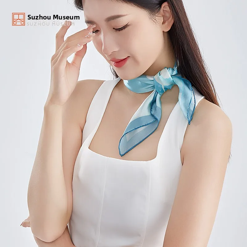 Suzhou Museum Taihu Snow Collaborative Silk Scarf Genuine Silk Printed Silk Tie Gift Box Best Friend Creative Festival Gift