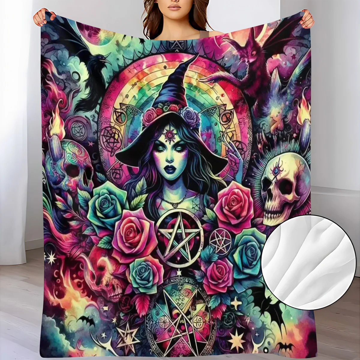 Gothic Witch Pentagram and Celtic Knot Pattern Flannel Blanket, Air Conditioning Blanket, Dorm Office Nap Blanket, Printed Blank