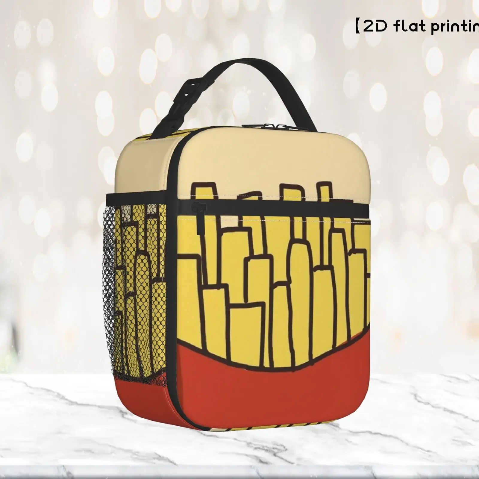 1pc 2D Flat Printing French Fries Fashion Design Lunch Bag Reusable Bento Bag for Men and Women Outdoor Sports Tote Bag
