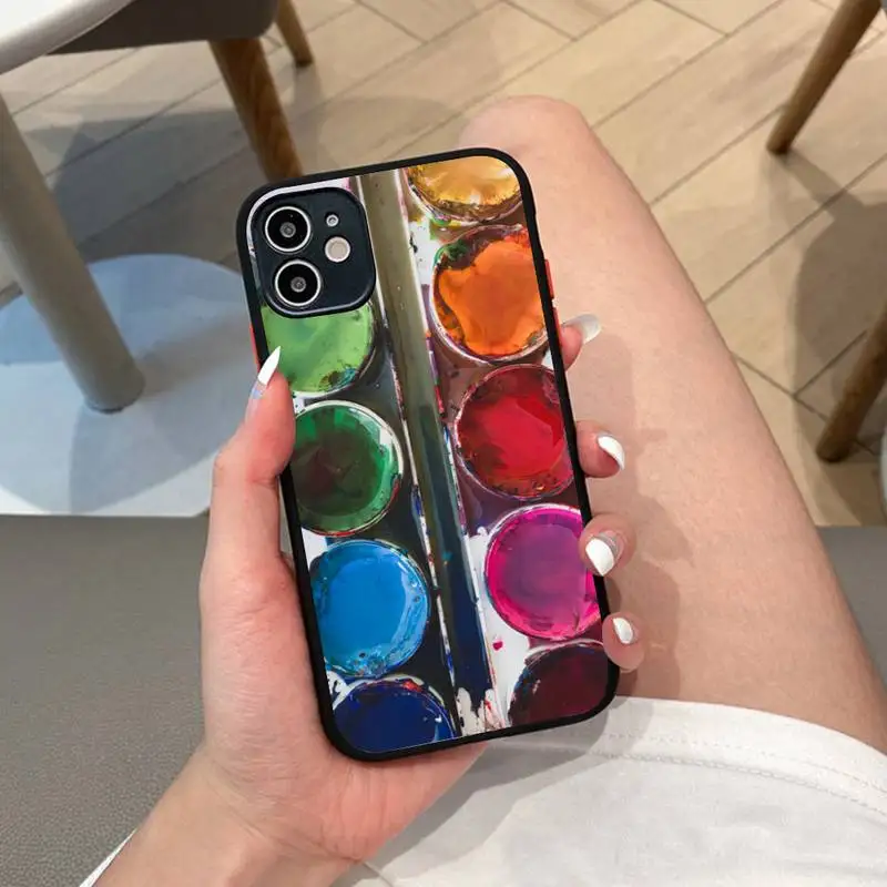 

Colorful Watercolors Set Paint Palette Phone Case for iPhone 14 11 12 13 Mini Pro Max 8 7 Plus X XR XS MAX Translucent Matte