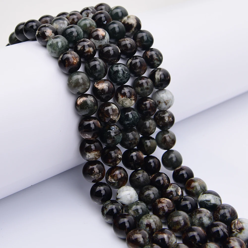 

APDGG 15mm Natural Black Gold Lepidolite Ebony Quartz Smooth Round Loose Beads 15.5'' DIY Jewelry