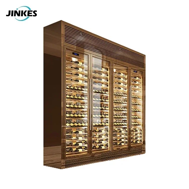 Modern luxury golden stainless steel red wine cellar bar storage display whiskey wine drinks display rack cabinet living room