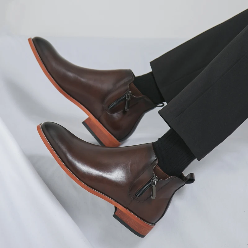 Мужские высокие ботинки из искусственной кожи на низком каблуке, классические профессиональные повседневные мужские ботинки, размер 38-46