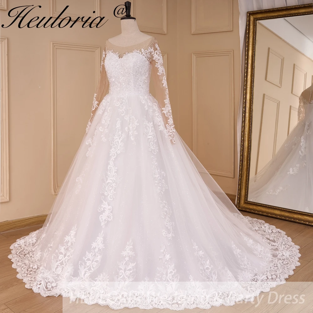 HEULORIA Princess Ball Gown Wedding Dress long sleeve bride dress off shoulder plus size robe de mariee Lace beads Bridal Gown