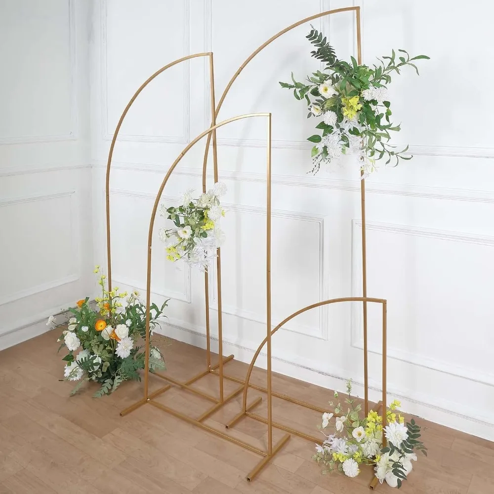 Set of 4 | Gold Metal Wedding Arch Chiara Backdrop Stand, Half Moon Floral Frame Arbor Display - 2.5ft,5ft,6ft,6.5ft