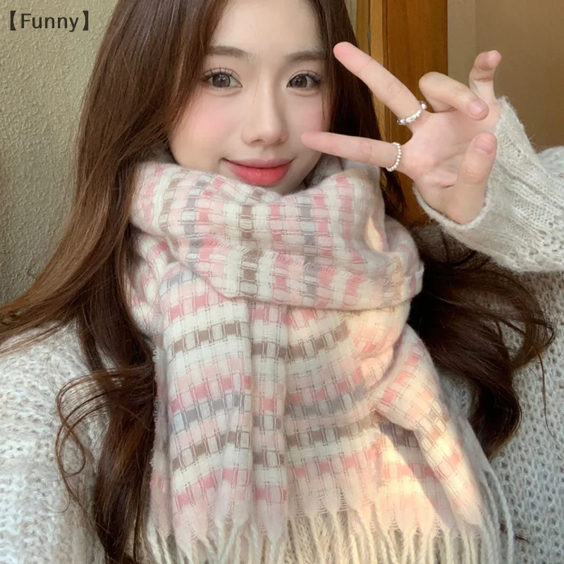 

VissFunny разум осенне-зимний новый шарф, женский универсальный клетчатый шарф с кисточками в корейском стиле, студенческий теплый шарф на шею