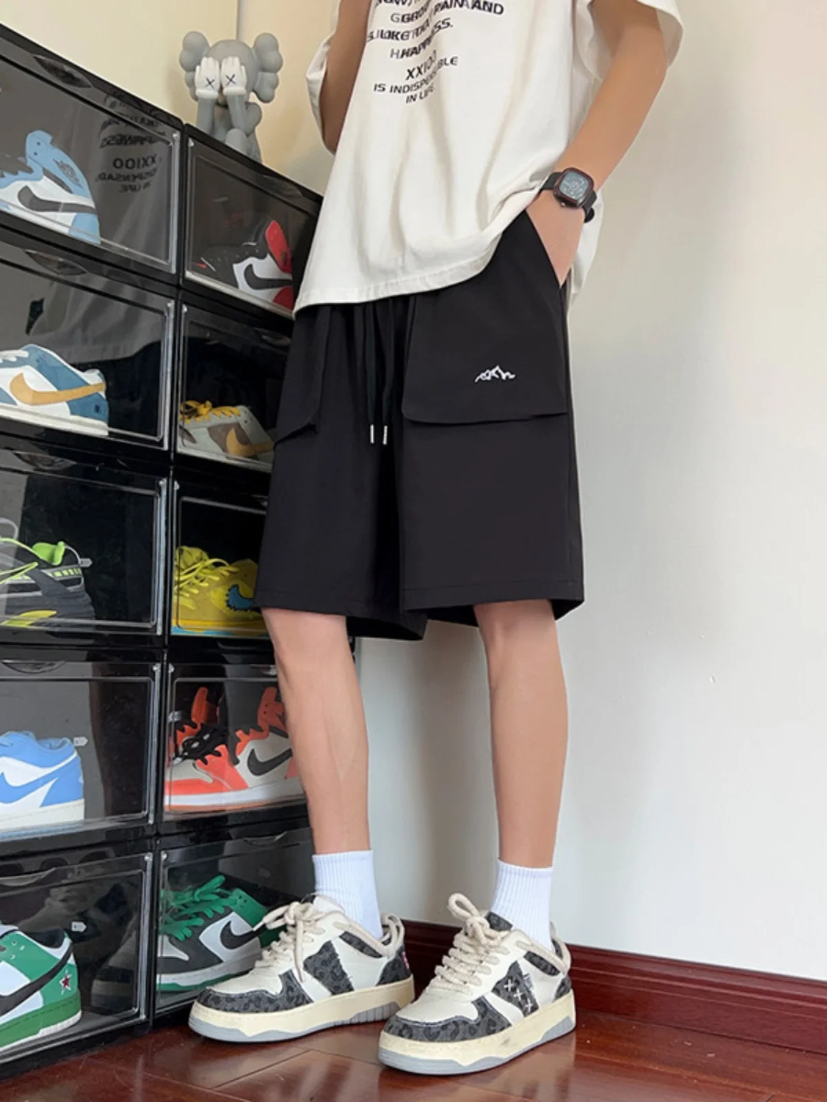 

American Sle Casual Workwear orts Men's Summer Trendy Loose Ice Silk Five-Point Sports Pants Breathable Straight Leg Trou...