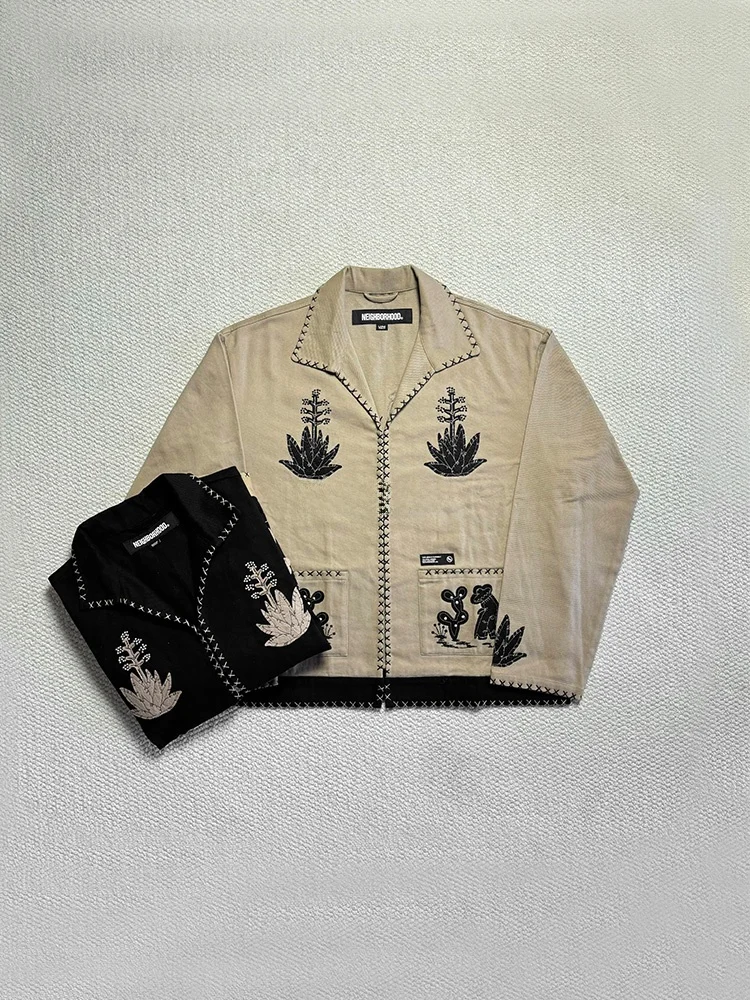 

004 Brand Embroidered Jaet Coat Materia Felt Stitching Adhesive for Men Loose Fit Long Sve Turn down Collar All Seasons