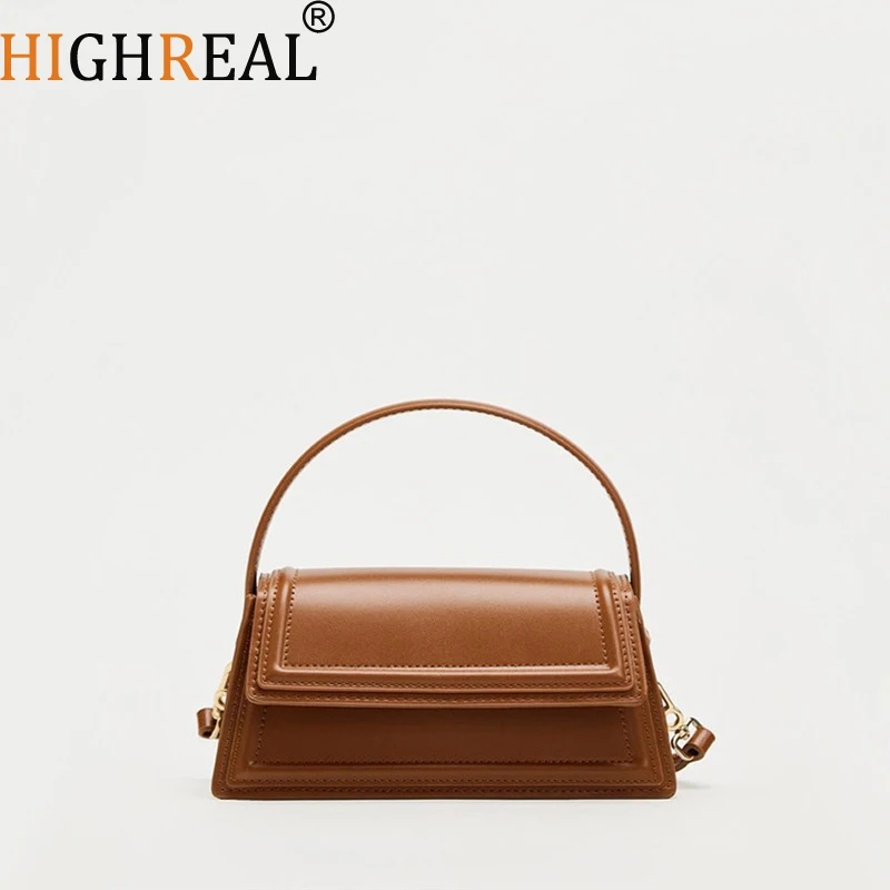 

HIGHREAL Vintage Leather Crossbody Bags for Women Designer Female Small Flap Shoulder Underarm Bag Armpit Handbags and Purses