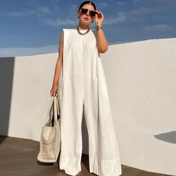 Summer Beach Casual Jumpsuits Women Loose Sleeveless Wide Leg Pants Birthday Rompers Solid Fitness One Piece Overalls Wholesales