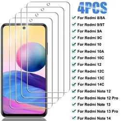 4PCS HD Tempered Glass for Redmi 8 9 8A 10A 10C 9T 9A 9C 13C 14C Screen Protector for Xiaomi Redmi Note 12 13 Pro 14 5G Glass