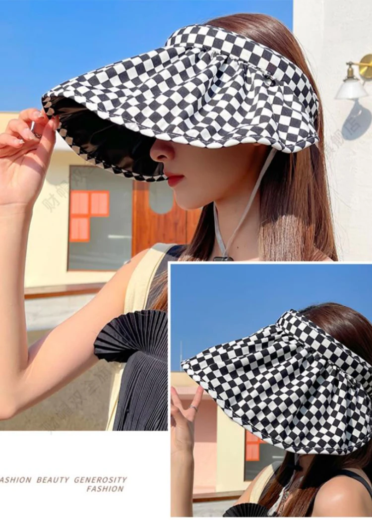 checkerboard gradient hat Summer lady Empty hats Sun Visor Hat Summer Wide Brim Sun Caps UV Protection Hat For women Beach hat