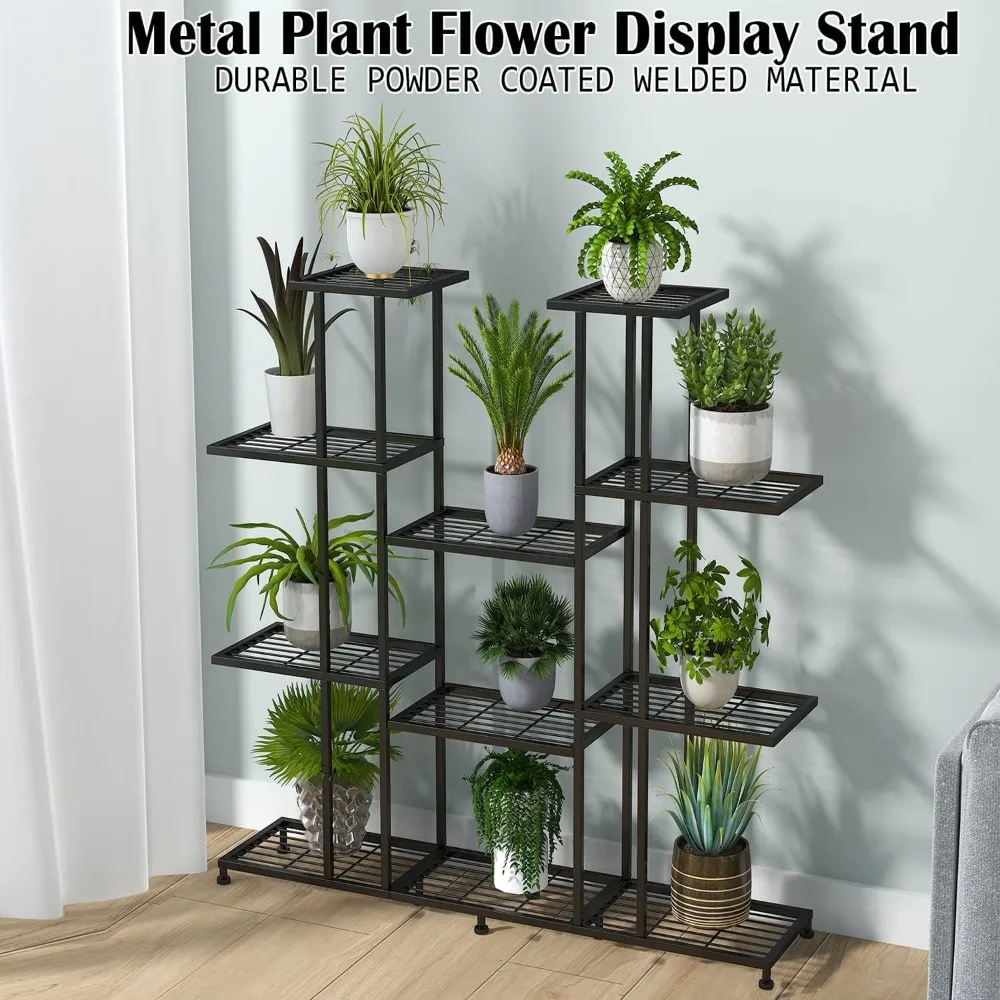 Metal Plant Stand, large indoor Plant Stands Decorative Black Steel Plant Shelf Indoor Patio Garden Balcony Yard,tall multi tier