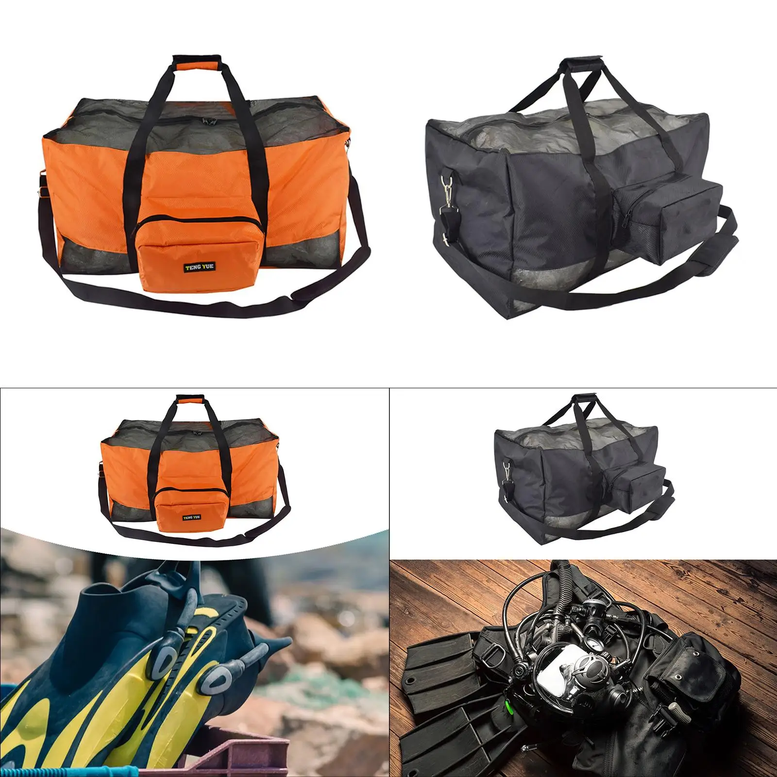 

Scuba Snorkeling Mesh Dive Bag Multipurpose Breathable for Sports Gear Travel Essential Adjustable Shoulder Strap 66x35x35cm