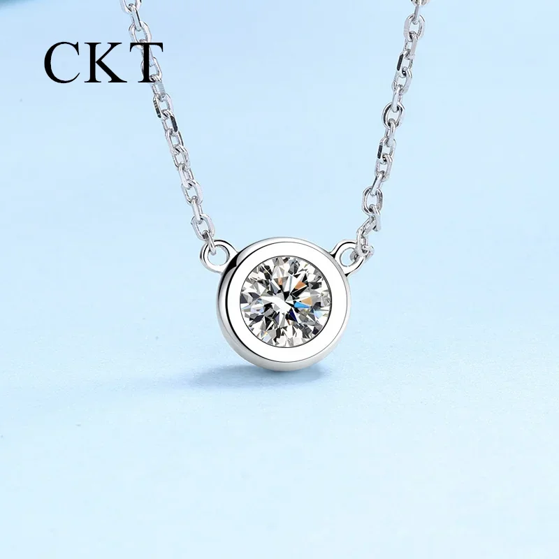 18K White Gold Bubble Collarbone Chain Set with 1ct Moissanite Diamonds Necklaces Pendants for Women Platinum Pt950 Fine Jewelry