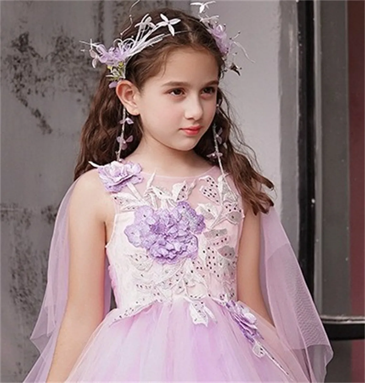 

Birthday Flower Girl Dress Fluffy Tulle Sleeveless Applique Wedding Noble Flower Children First Communion Celebration Kid Dress