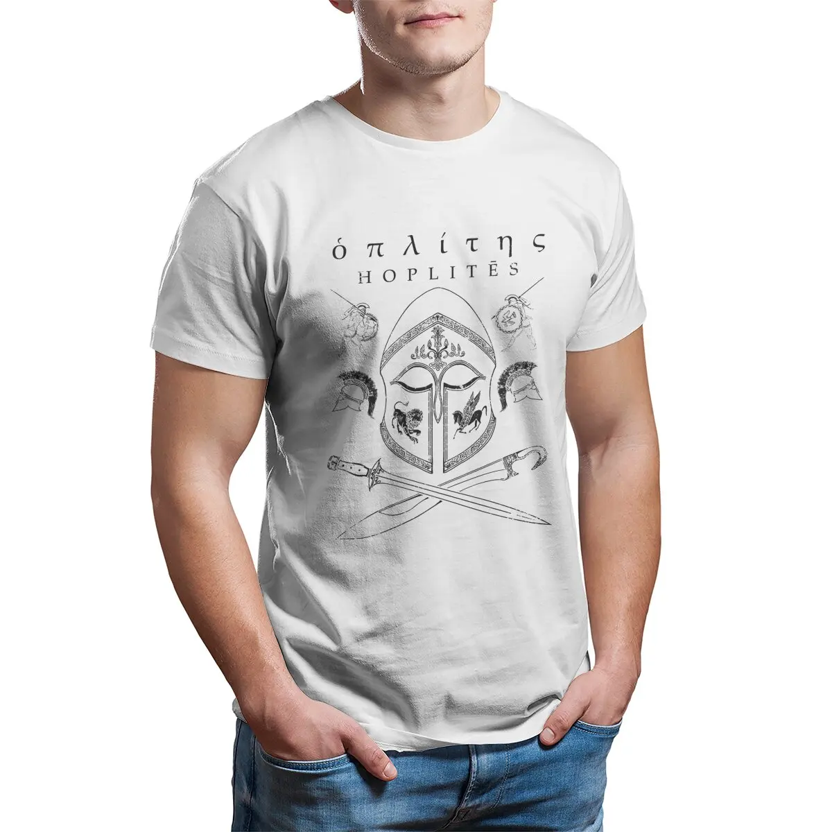 Vintage Hoplite Design greek ancient soldier spartan warrior helmet Oversized mens graphic t shirt 100% cotton printed clothing