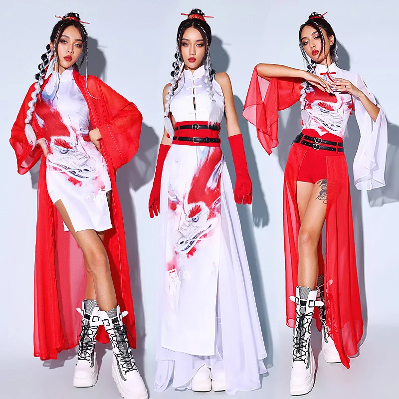 

Nightclub Bar Women Pole Dance Outfit Tops Pants Gogo Dancer Dj Clothing Chinese Style Stage Costume Leading Show Dancewear
