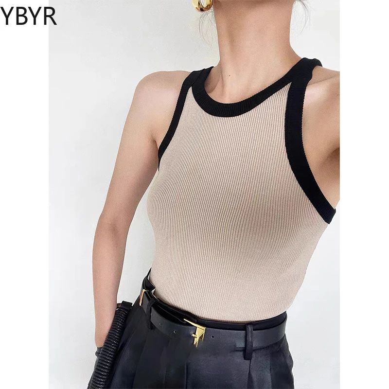 

New In Tank Top for Women Collision Color Camisole Undershirt Retro French Wear Suit Inside Slim Short Tops Casual Tank Tees