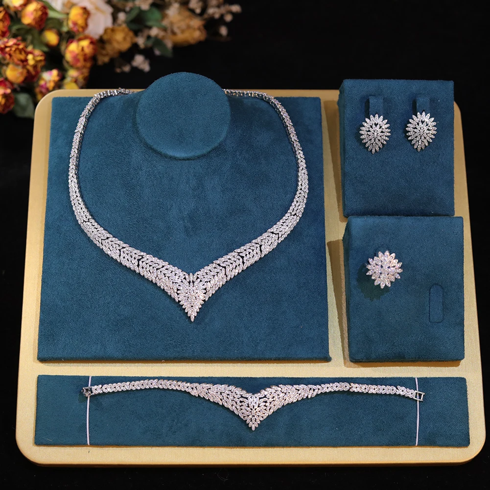 

Fashionable 3A Silver And Electroplated Gold Colors Bridal Jewelry Set CZ Dubai Nigeria Women's Wedding Party Jewelry Bijoux