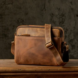 Handmade Vintage Genuine Leather Shoulder Bag For Men Retro Cowhide Leather Messenger Bag Business Office Cross body Satchels