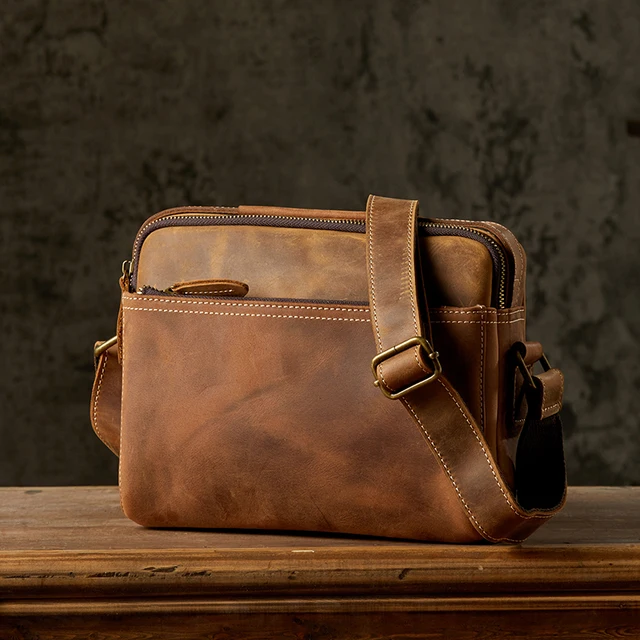 Ręcznie robiona torba na ramię z prawdziwej skóry w stylu vintage dla mężczyzn Retro skóra bydlęca skórzana torba biznesowa torby biurowe typu crossbody