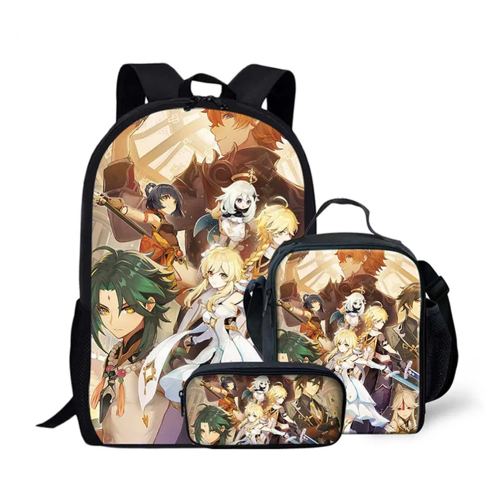 Trendy Popular New Funny Genshin Impact 3D Print 3pcs/Set Student School Bags Laptop Daypack Backpack Lunch bag Pencil Case