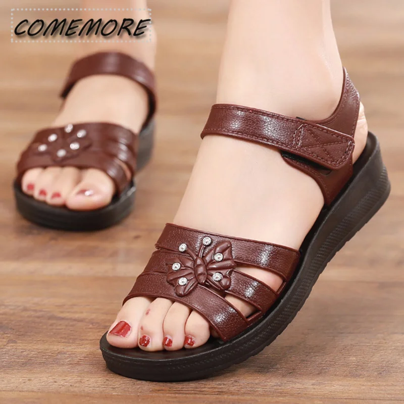 Women\'s Sandals 2023 Fashion Outdoor Wedges Shoes for Woman Summer Flats Non-slip Soft Bottom Elderly Beach Comfort Casual Shoes