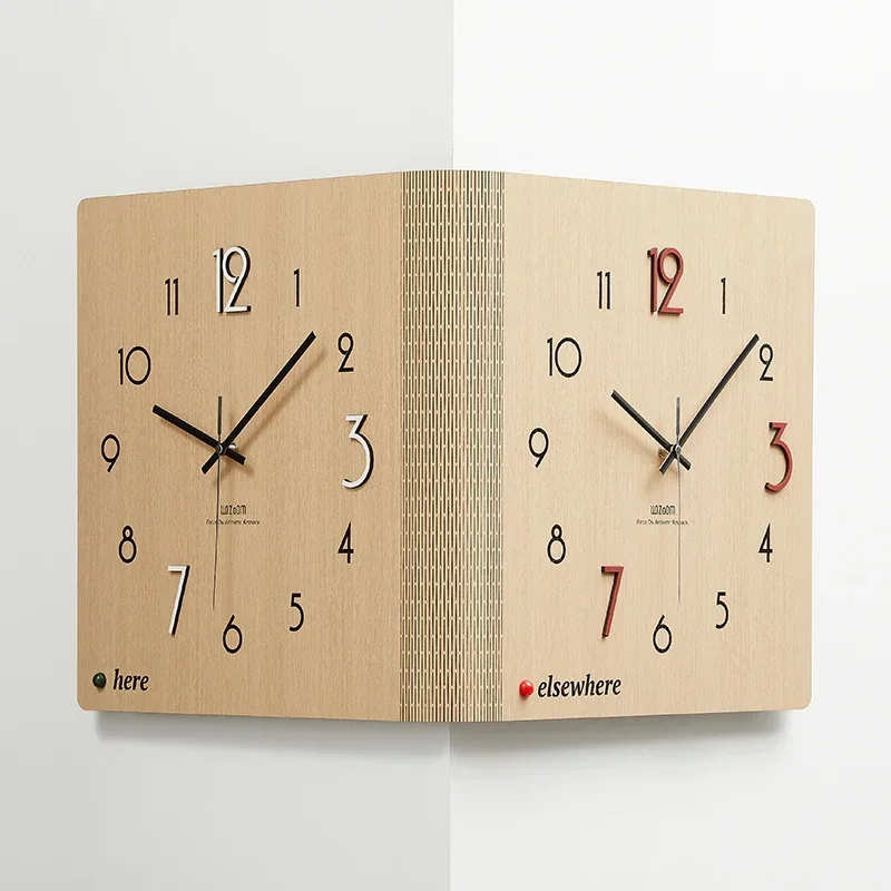 

Modern Double-Sided Corner Clock - Creative Minimalist Wall Timepiece for Living & Dining Room Trendy Home Decor