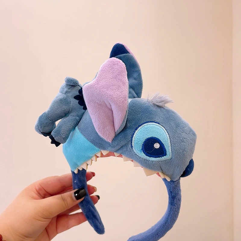 Disney Plush Stitch Ears Headband Women Cosplay Shark Hairband Girl Cartoon Cute Stitch Soft Hair Accessories Kids Birthday Gift