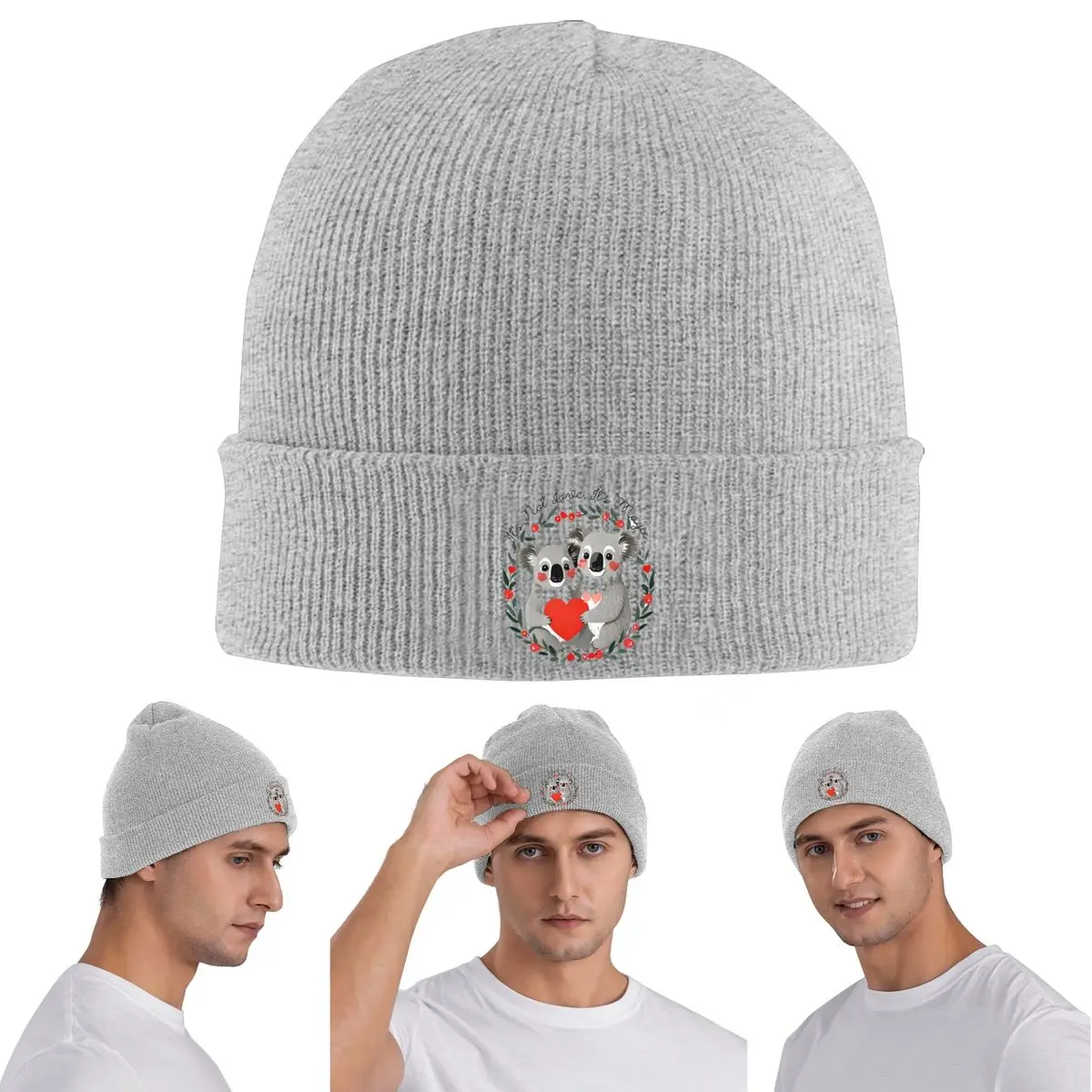 Quirky Valentine's Day Merch Love Redefined Koala Bear Warm Knitted Cap Winter Knit Bonnet Hat Skullies Beanies Caps for Unisex