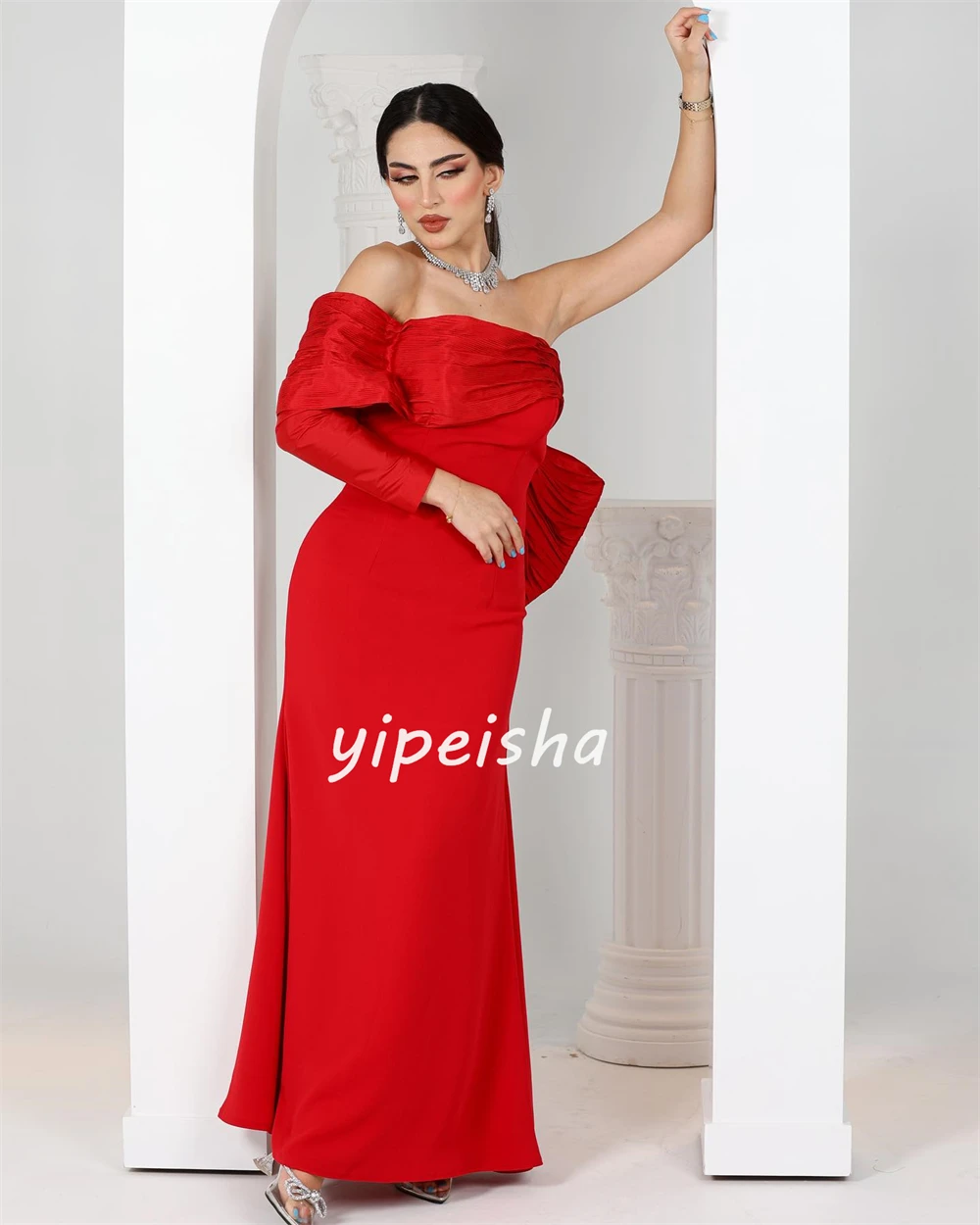 Jersey Ruched Birthday A-line One-shoulder Bespoke Occasion Gown Midi Dresses