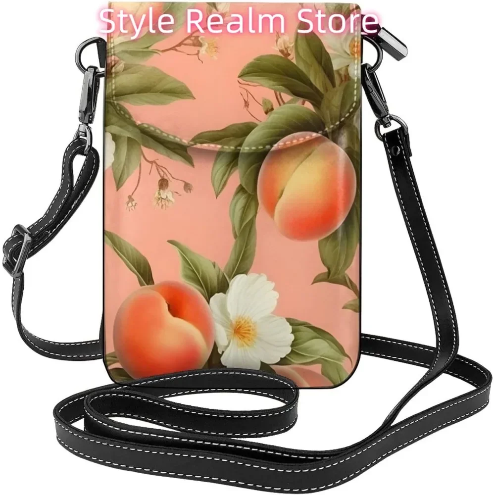 

Винтажная сумка через плечо с цветком персика для женщин, маленькая дорожная сумка из искусственной кожи для мобильного телефона, легкий мини-кошелек для телефона, кошелек Cros