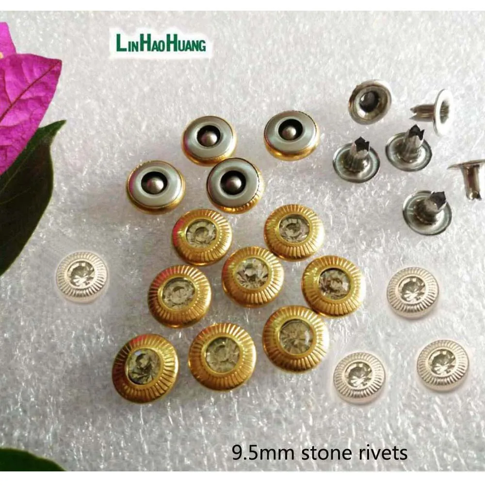 Wholesale 9.5mm 200sets brass rhinestone rivets arcylic stone rivets nail Silver Gold diamond rivets 2016091302