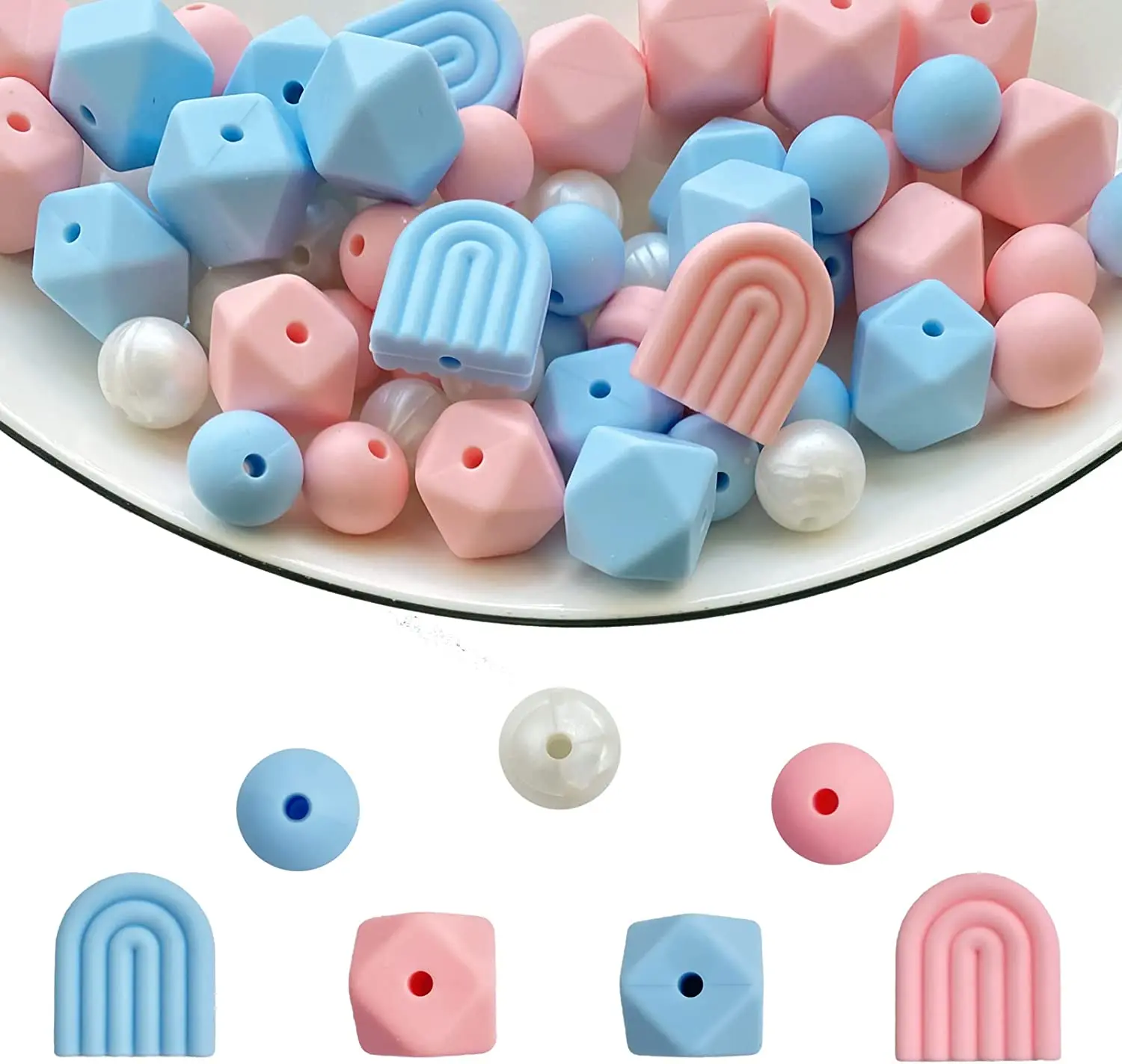 LOFCA Silicone Beads Baby Teething Food Grade Combination Beads For DIY Rainbow Silicone Beads Baby Chewing Teethers